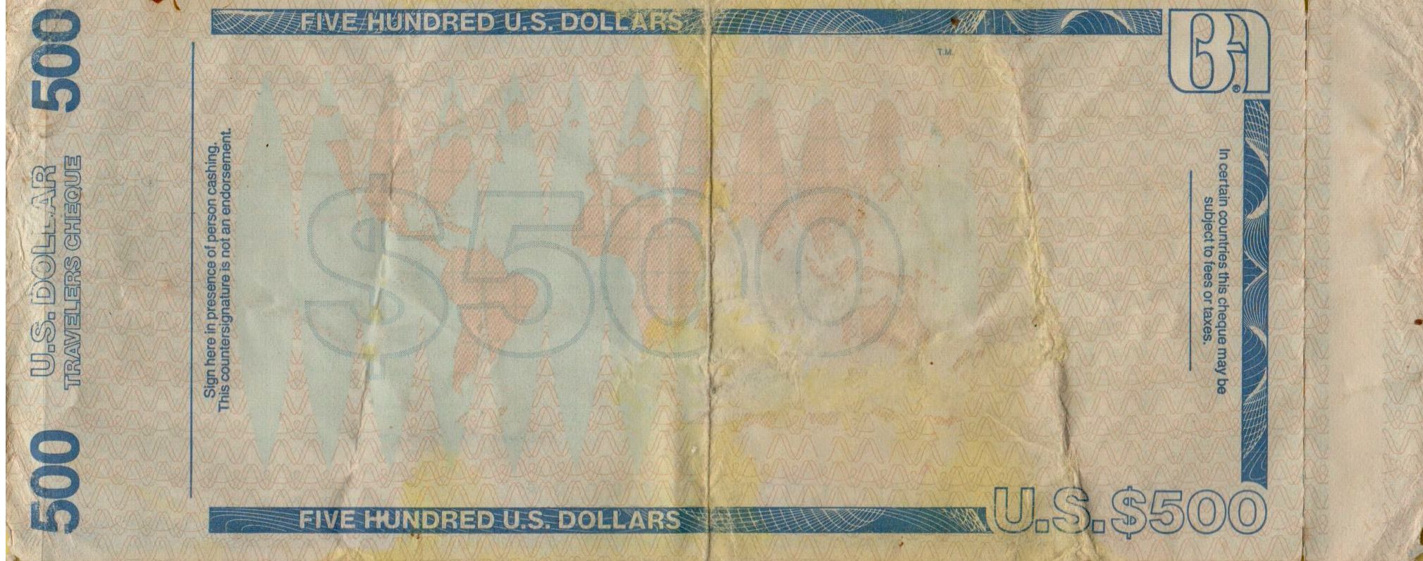 Bank of Amirica 500 2000 VF P-Travel Cheque